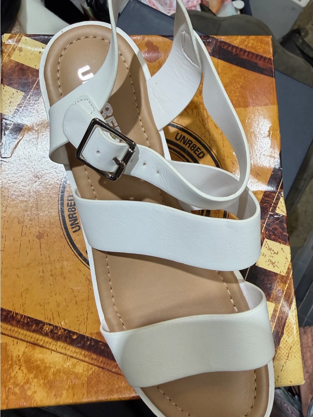 White Strappy Buckle Sandals for Women